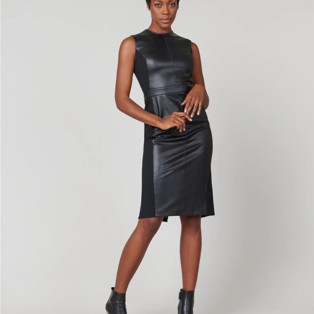 Brand new SPANX Leather like combo fitted dress 20393R
